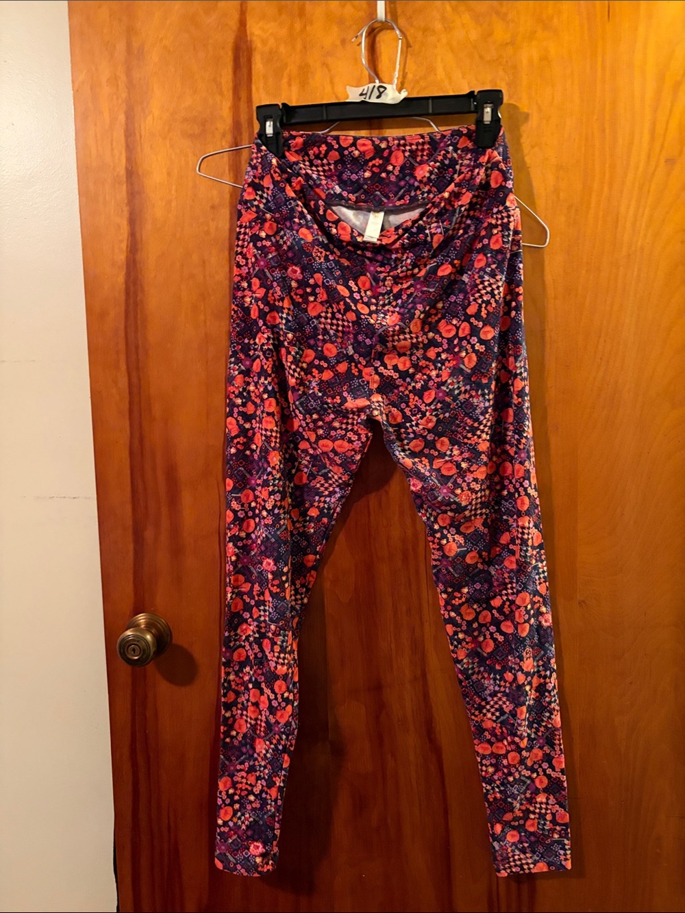 LuLaRoe Kids Floral Dot Leggings - Coral & Navy